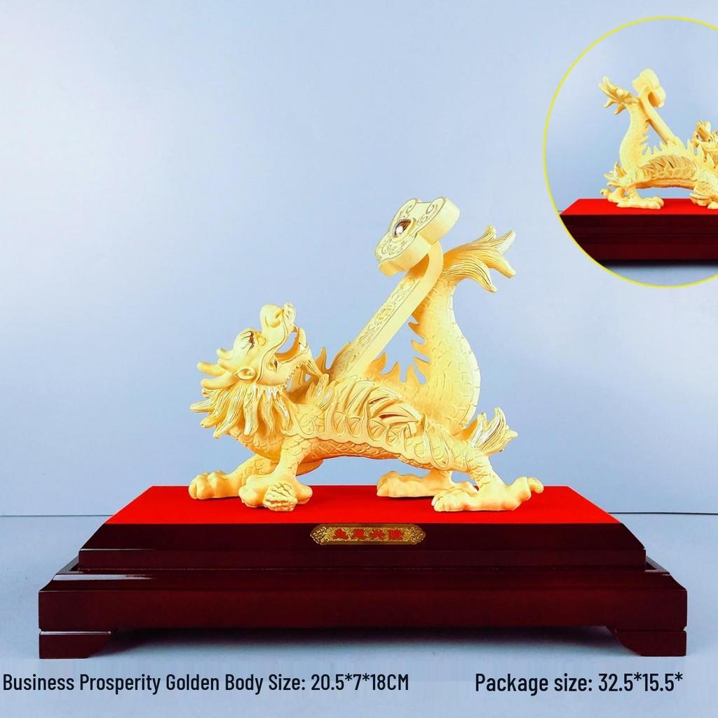 Flocked Gold Dragon Zodiac Ornament for Year of the Dragon - Wealth-Attracting Decoration and Business Gift