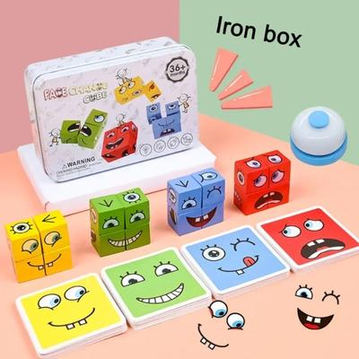 Wooden Cube Face Changing Card Game for Kids Parents Interactive Building Blocks Battle Board Game Puzzle Toy for Friends Party