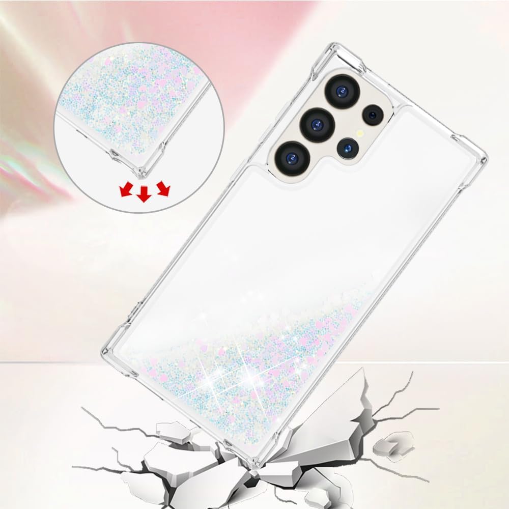 

OOPKINS для чехла Samsung Galaxy S24 Ultra Глиттер Прозрачный Блестящий Переливающийся Блеск Глянцевый Чехол для Девушки ТПУ Силиконовый Совместимый с Беспроводной Зарядкой Чехол YB] WT:Silver pink Heart