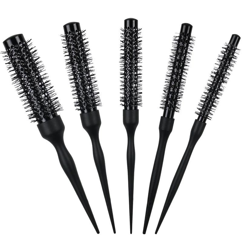 5pcs/set Black Aluminum Tube Hair Brush Comb Curly Round Hair Comb Professional Hairdresser Comb Salon Barber Styling Tool