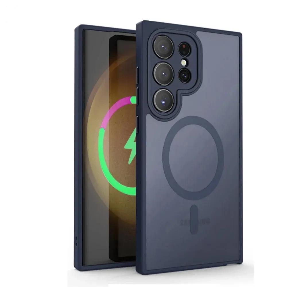 Magnetic Luxury Matte Case For Samsung Galaxy S25 S24 S23 S22 Ultra Plus Lens Protect Magsafe Wireless Charge Shockproof Cover