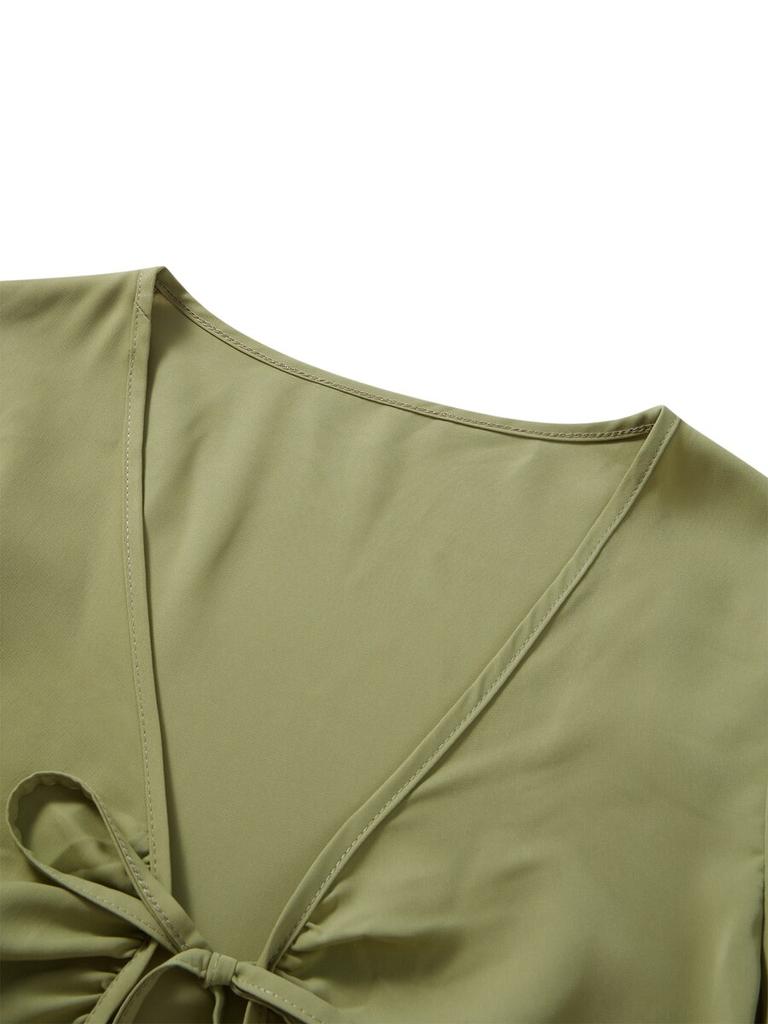 Women Spring Autumn Crop Tops Long Sleeve V-neck Lacing Feather Slim Fit Autumn Shirts for Club Party