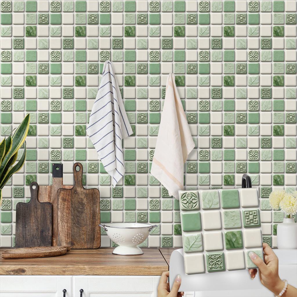 10Pcs Glossy Marble Mosaic Tile Stickers Waterproof Self-Adhesive Geometric Wall Floor Decals Kitchen Backsplash Home DIY Decoration