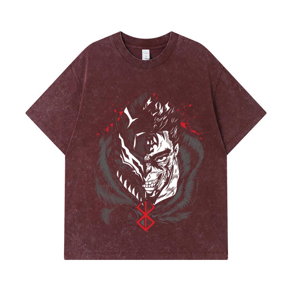 275 GSM Gewaschene T-Shirts 100% Baumwolle Berserk V9 Druck Unisex Schweres Baumwoll-T-Shirt