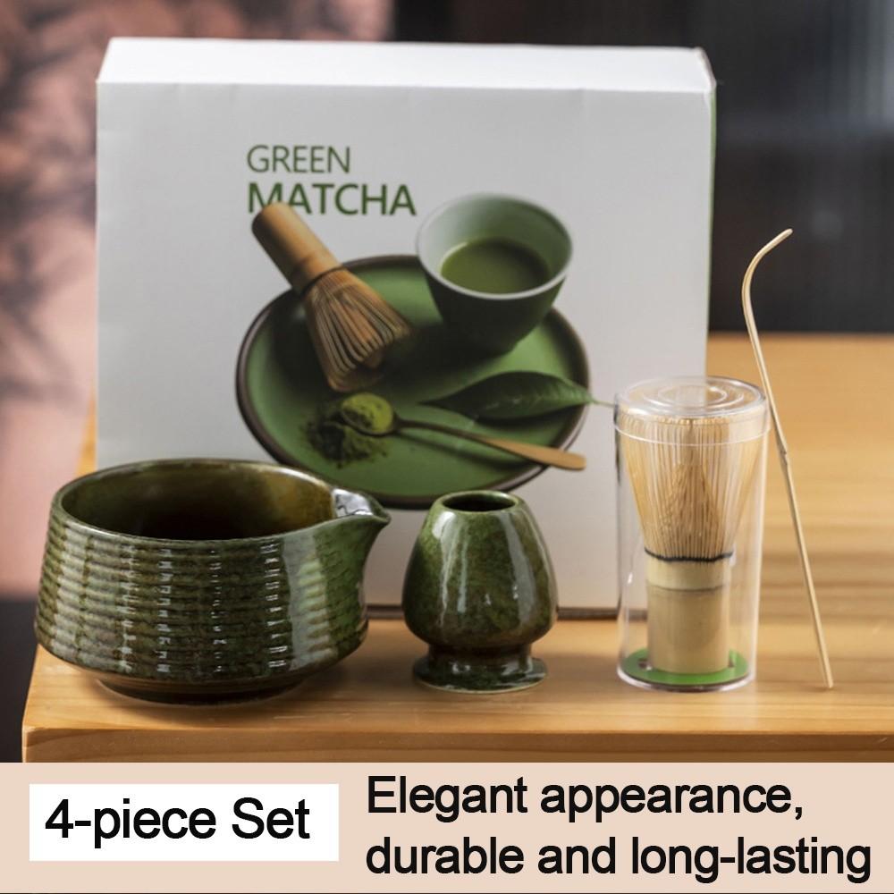 4PCS Ceramic Bamboo Japanese Matcha Tea Set Matcha Whisk Holder Reusable Matcha Whisk Set Matcha Bowl Matcha Making Kit