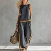 Women's Sleeveless Color Block Trim Top and Wide Leg Pants 2 Piece Casual Summer Set