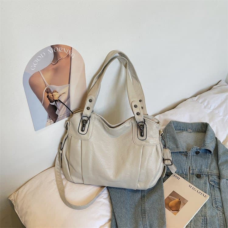 Multi-compartment soft leather tote bag women's shoulder messenger bag