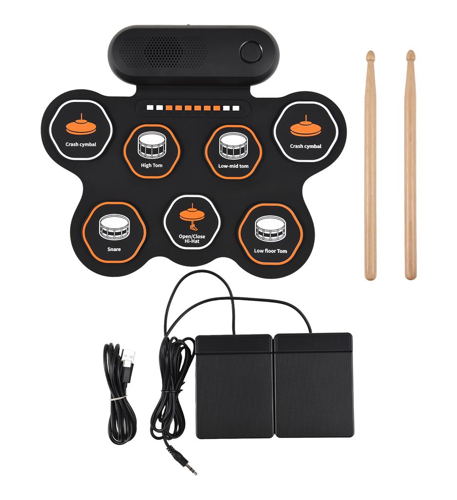 Electronic Drum Set with 3W Speaker Hand Roll Drum Set 7 Pads Supports Various Audio Input 3 Drum
