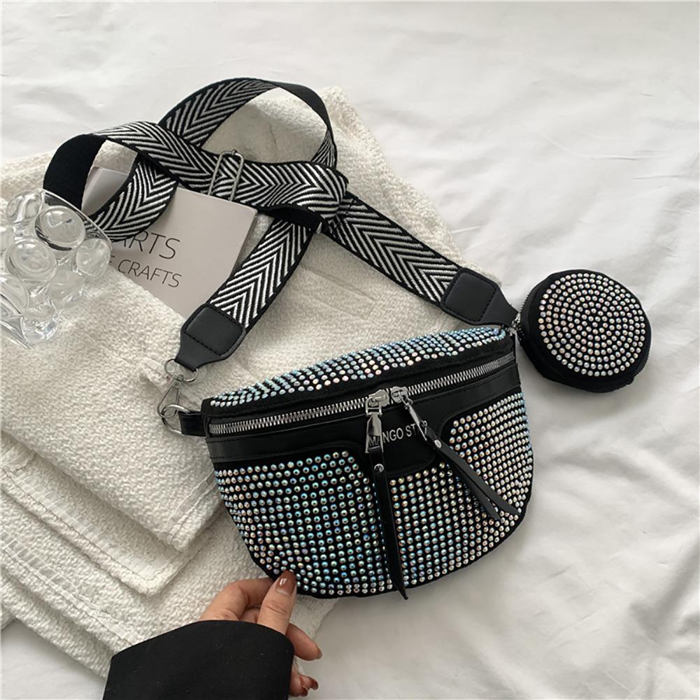 New Fashion Rhinestone Waist Belt Bag Lady Shiny Shoulder Crossbody Bags PU Leather Chest Pack for Women Handbags Xmas Gifts