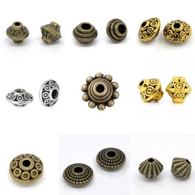30/70/100/200pc Vintage Loose Spacer Bead Bicone Flying Saucer Dot Carved Antique Bronze Color Metal Beads DIY Necklace Jewelry