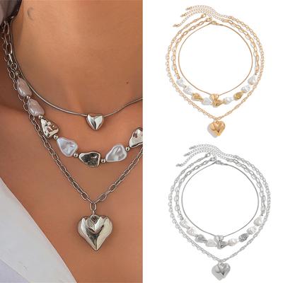 Ensemble de 3 colliers avec pendentif cœur superposé, chaîne de clavicule réglable, accessoire fait main pour mariage et usage quotidien