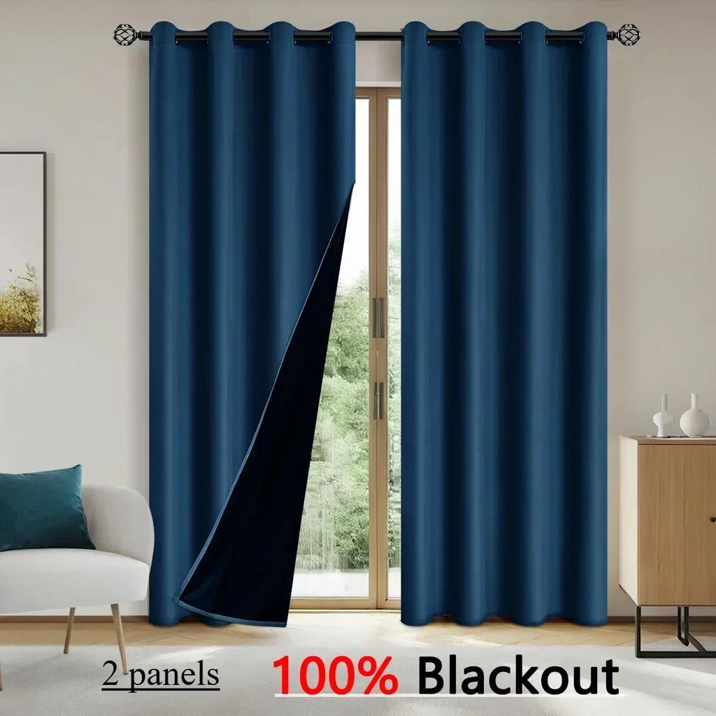 2panels 100% Blackout Curtains, Curtains for Living Room, Bedroom, Balcony, Bathroom, Modern Blackout  Window Curtain