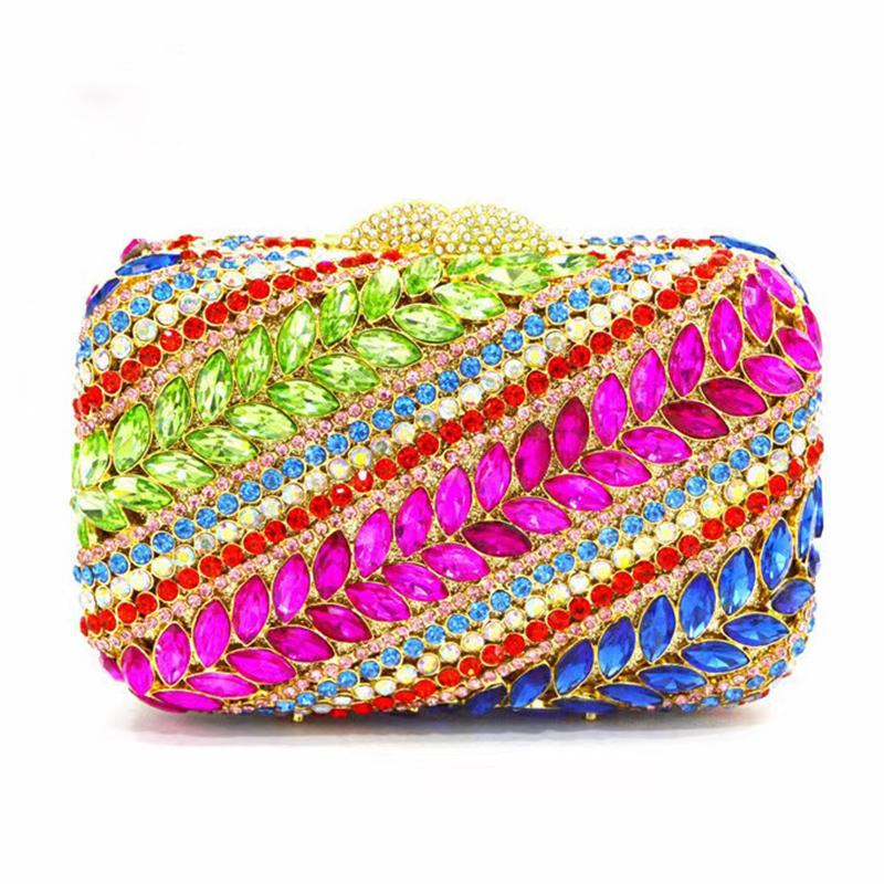 Strass Abend-Clutch Gelb/Blau/Grün Mehrfarbig Damen Diamant Party Abschlussball Taschen Clutches Dame Abend Handtaschen