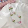 Süße Pfirsich Perlen Handy-Anhänger Kette, Schmuck für süße Mädchen, Perlen Handy Blumen Lanyard für iPhone Schlüsselanhänger