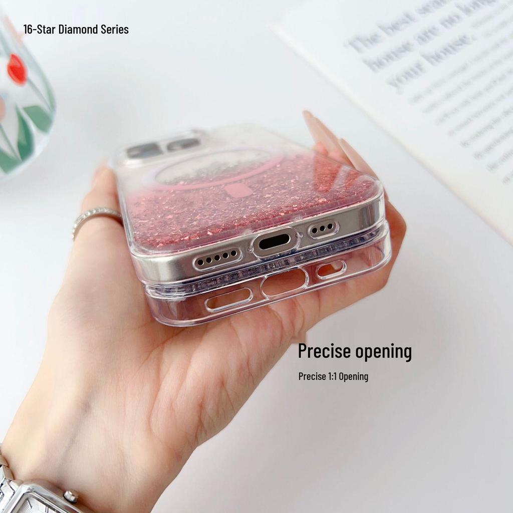 Epoxy Glitter Gradient Magnetic Case for iPhone 17 Pro Max, iPhone 15 & 16 Transparent Compatible.