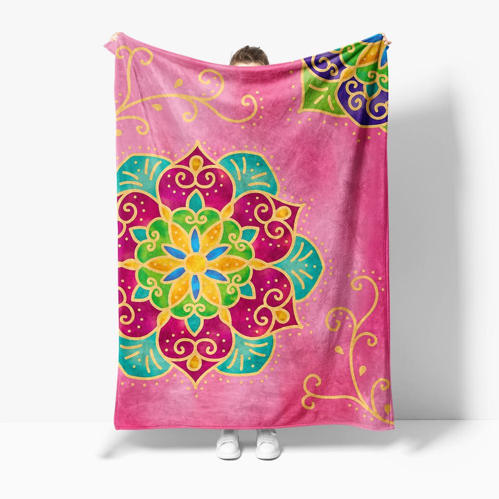 Vibrant Paisley Mandala Floral Print Throw Blanket Soft Fleece Bed Sofa Cover Decorative Cushion Gift 75x90cm