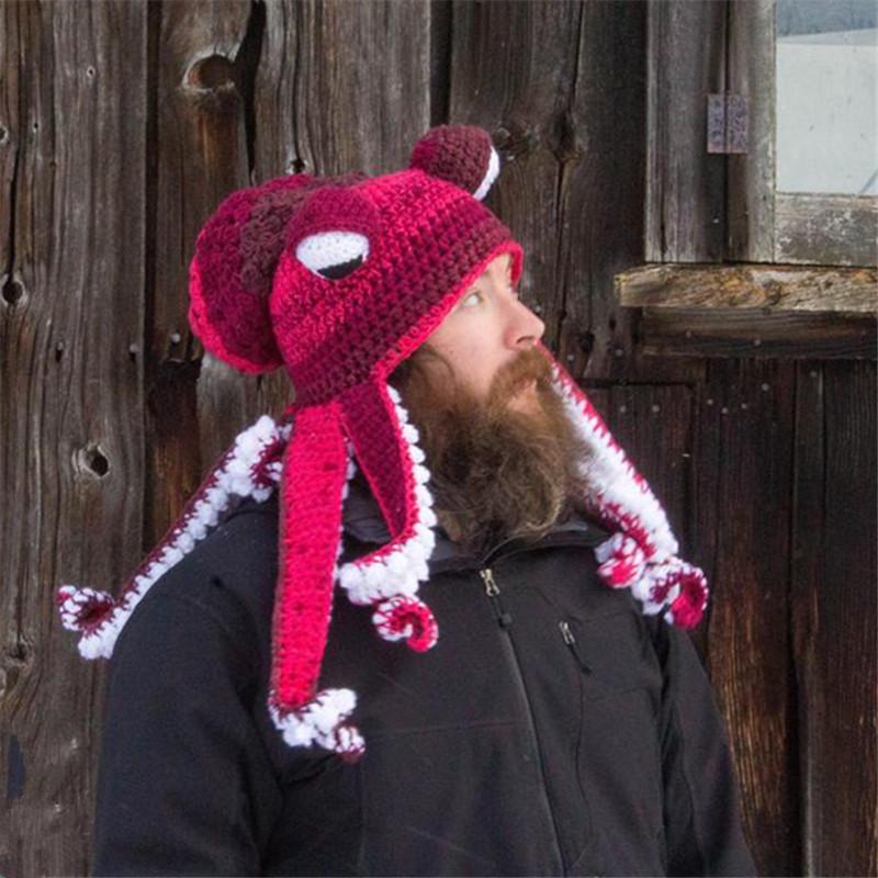 Adult Halloween Crochet Octopus Headgear - Funny Wool Yarn Hat