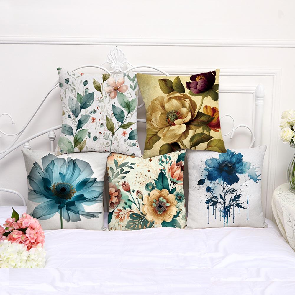 Pillowcase Classic Retro Green Plant Sofa Decoration Pillowcase Nordic Home Waist Cushion Pillowcase