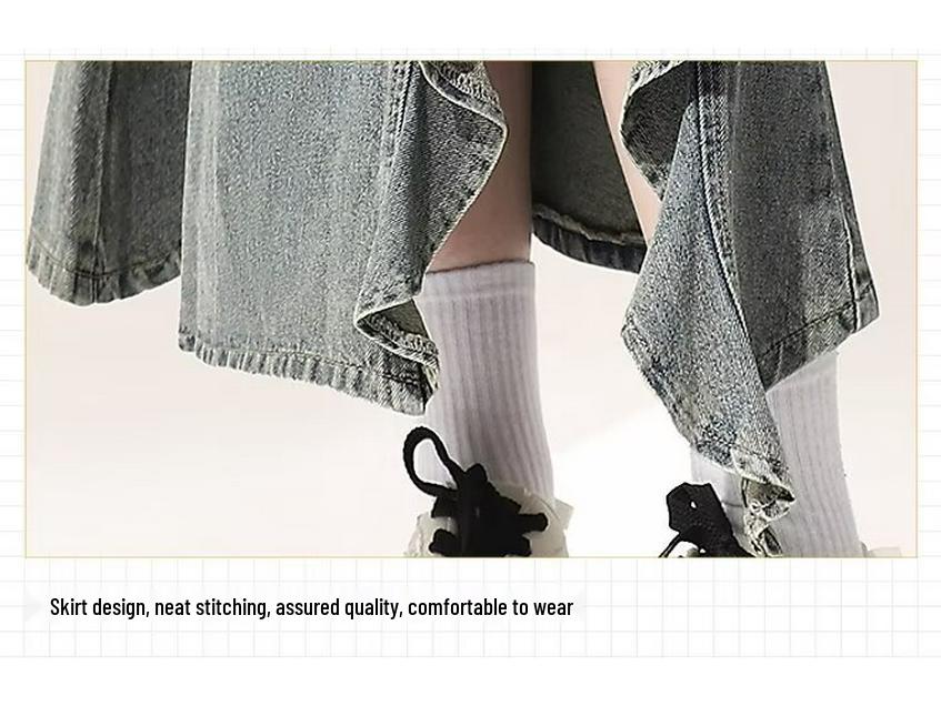 2024 High Waist A-Line Split Fishtail Denim Skirt for Women