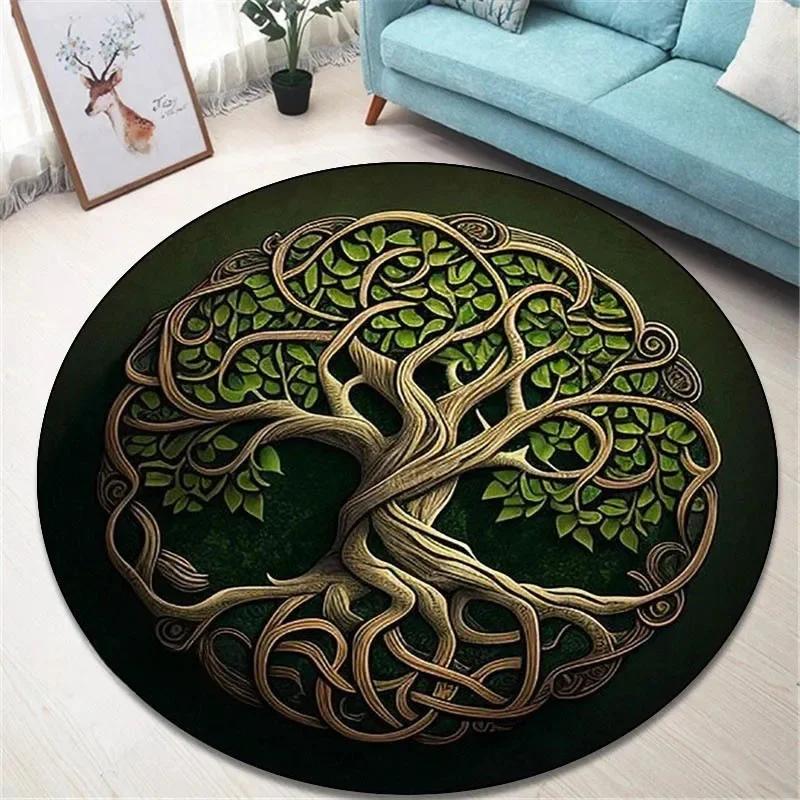 Runder Vintage-Teppich 'Baum des Lebens' für Wohnzimmer und Schlafzimmer Eleganter rutschfester Teppich Stilvolle dekorative Bodendekoration Perfektes Geschenk