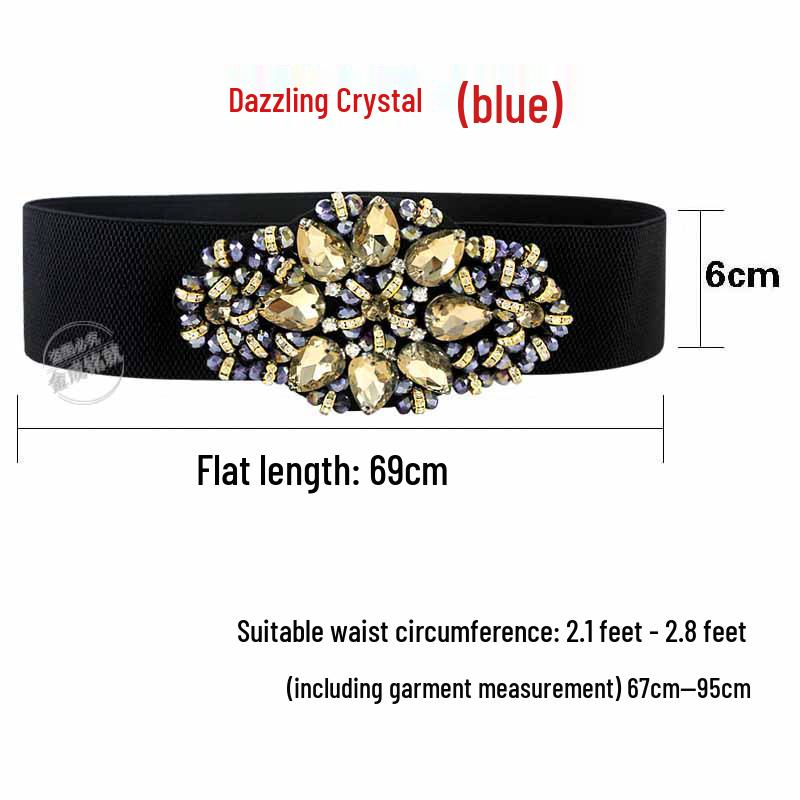 Crystal Rhinestone Elastic Waist Belt for Women's Dresses and Sweaters