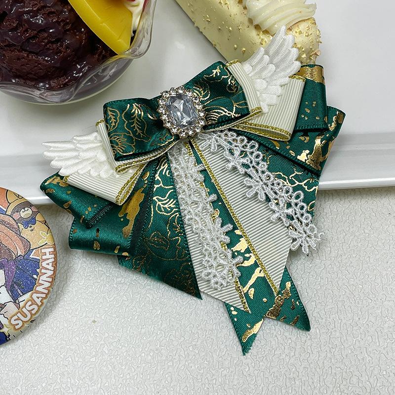 New Cosplay Anime Dance Bow Brooches for Women Fabric Lace Bowknot Crystal Shirt Dress Collar Pins Handmade Accessories