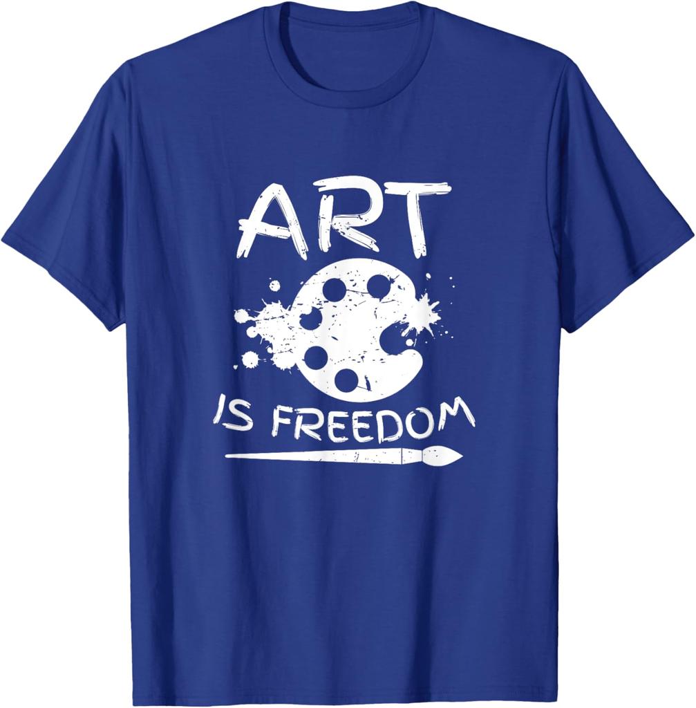 Art Is Freedom Painter Palette Artist Graphic T-Shirt, Casual Cotton Crew Neck T-Shirt