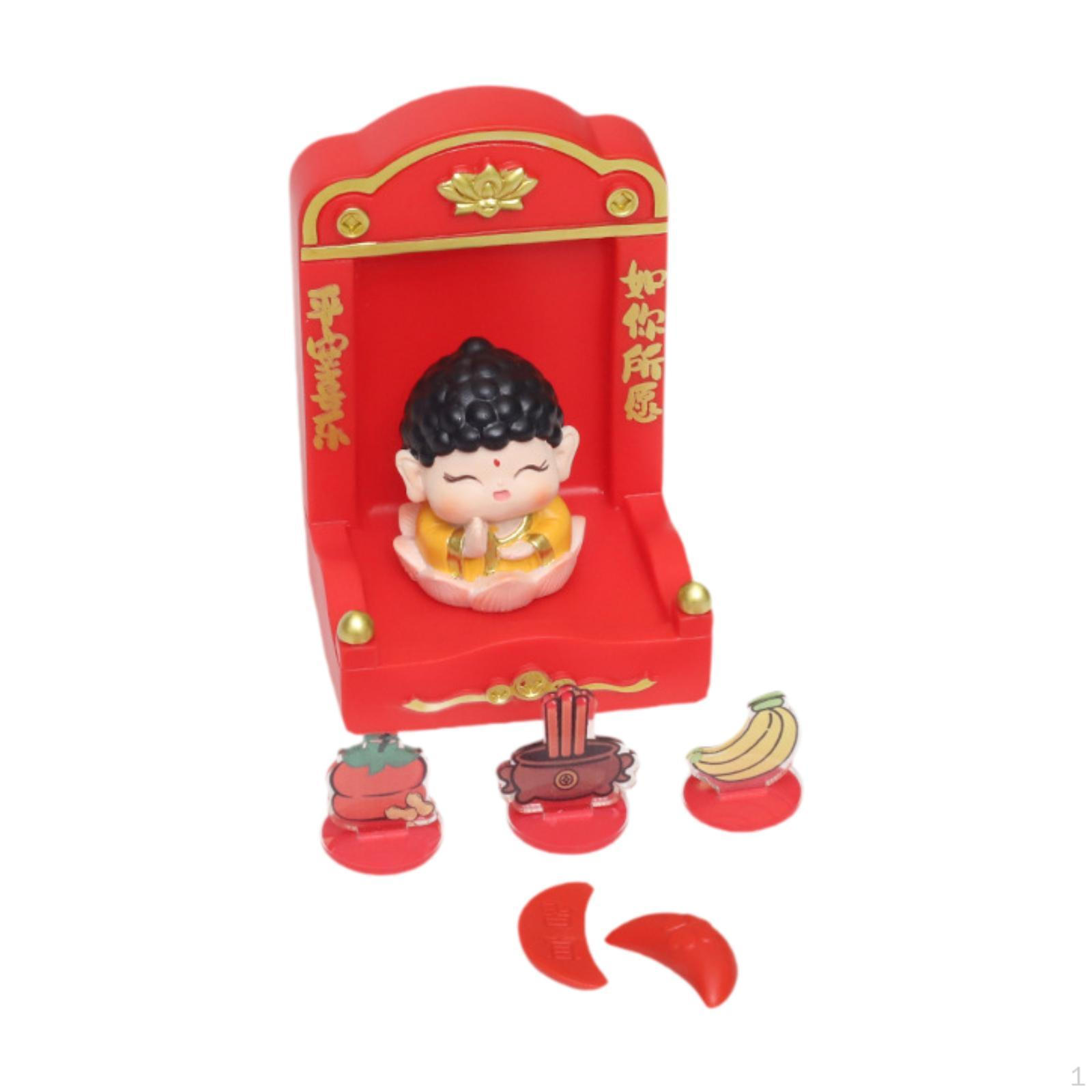 Chinese Deity Figure with Shrine for Tabletop Display, Traditional Resin Art Piece Buddha