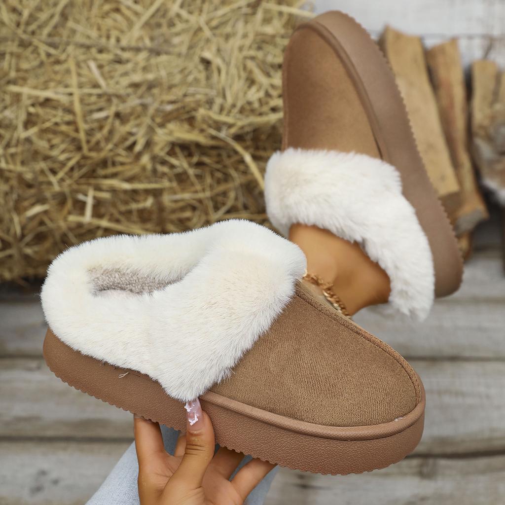 Fashion Solid Color Simple and Versatile Thick-soled Cotton Slippers Winter Women's Flat Bottom Comfort Is Necessary for All Occasions