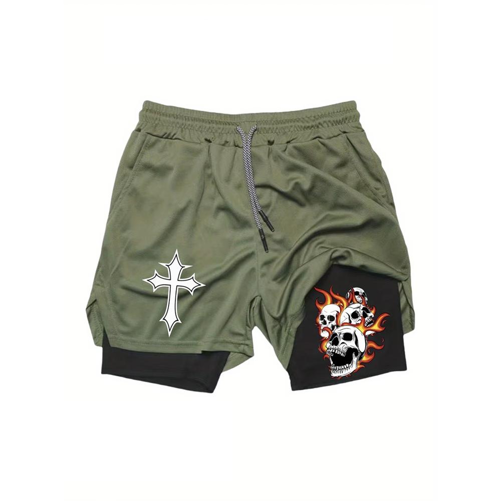 Men's Fitness Two-in-one Shorts Double-layer Beach Pants Trendy Printed Sports Shorts Outdoor Training Running 10105