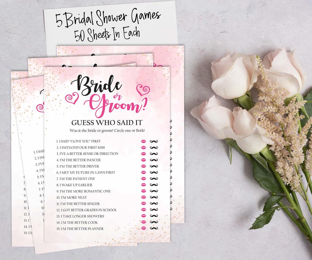 Inkdotpot Watercolor Splash Theme Bridal Shower Games Set of 5 (Activities for 50 Guests) Fun Bachelorette Party Games Set Bundle