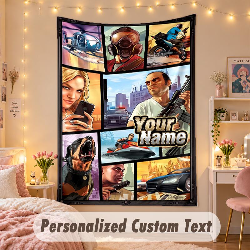 Custom Personalized Tapestry,GTA Print Custom Name Text Wall Art Hanging for Bedroom