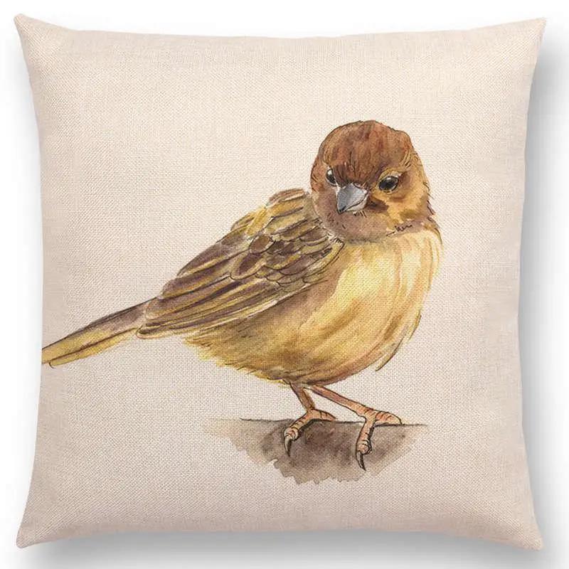 Newest Birds Painting Cushion Cover Robin Titmouse Toucan Fairy Sparrow Firecrest Cardinal Bullfinch