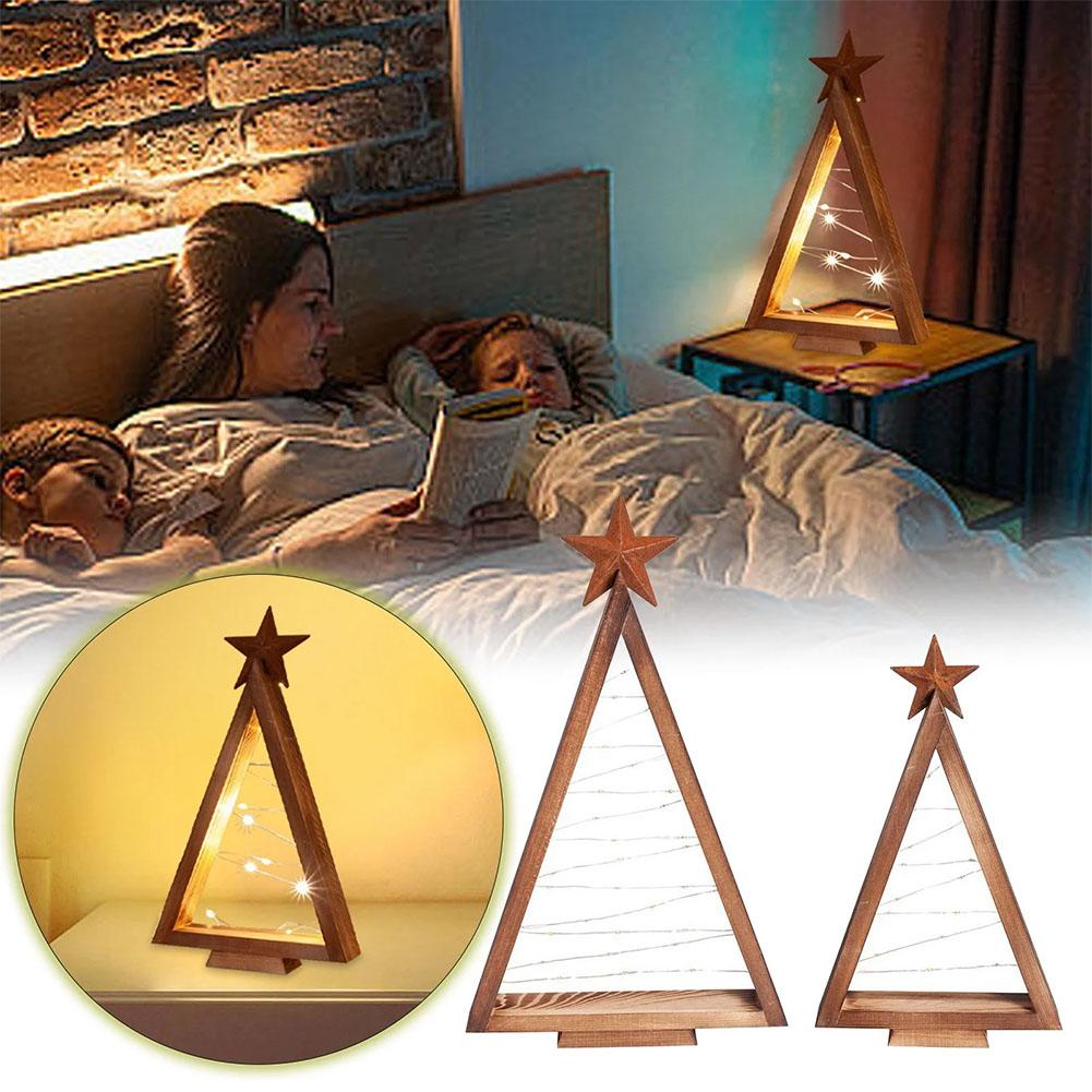 2 Stück Holz beleuchtete Weihnachtsbaum Dekoration Schmuck Kiefernholz Dreieckiger Streifen Lichterkette Heim Atmosphäre Dekoration