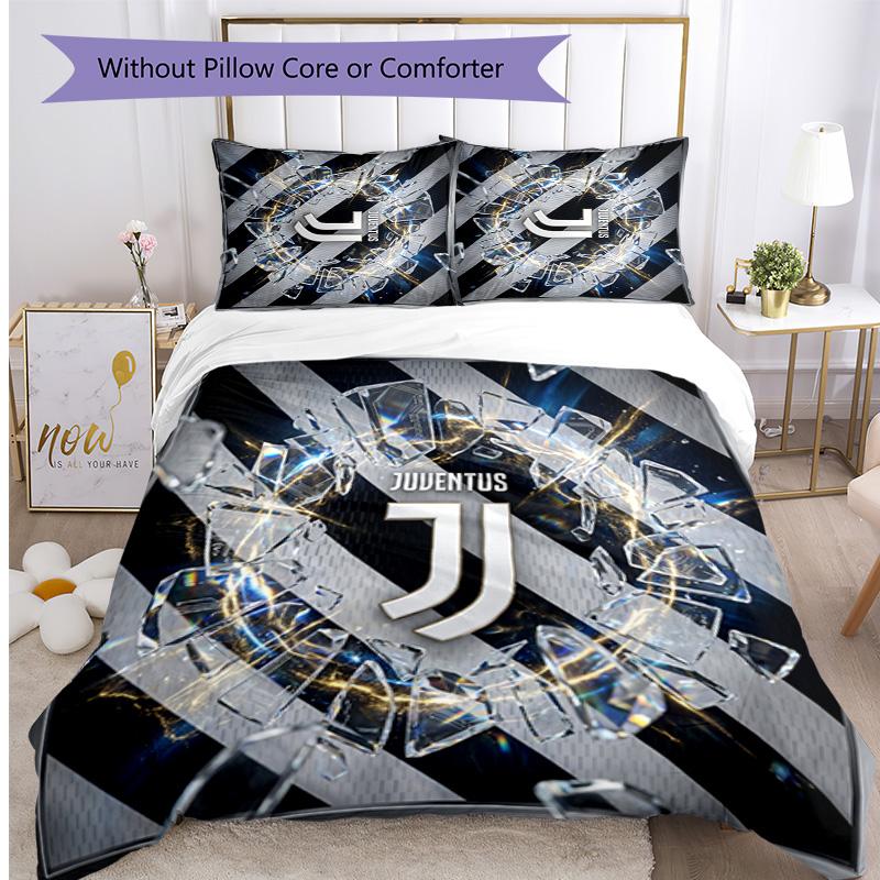 Juventus FC Pattern Printed 3PCS Bedding Set Soft Skin-Friendly Washable Duvet Cover & Pillowcases Set All Season Bedroom