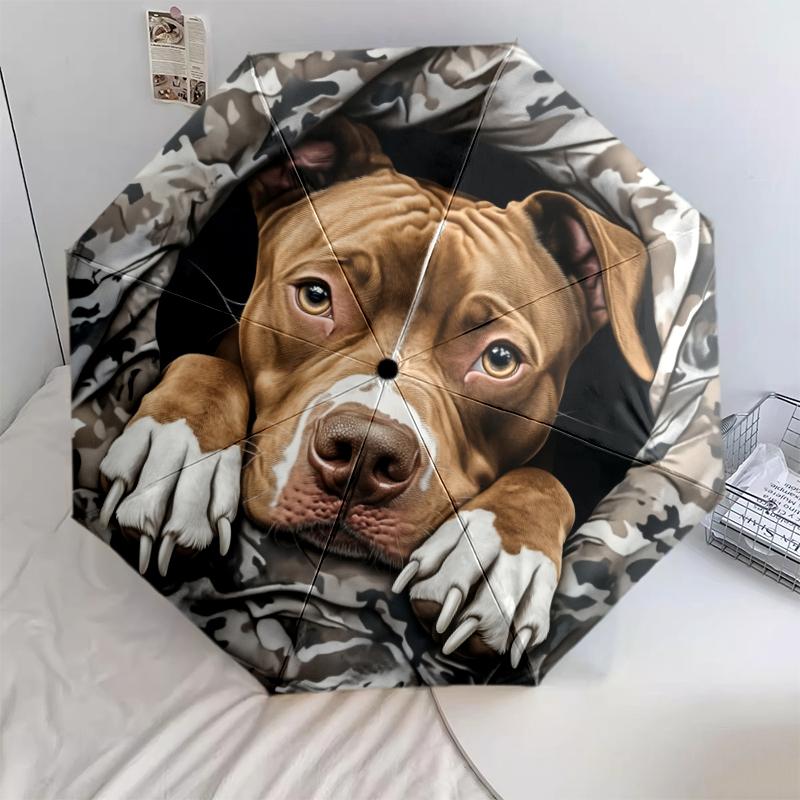 

Pit Bull and Bulldog pattern, automatic folding umbrella, portable and foldable design, 8 ribs, a Christmas or birthday gift.