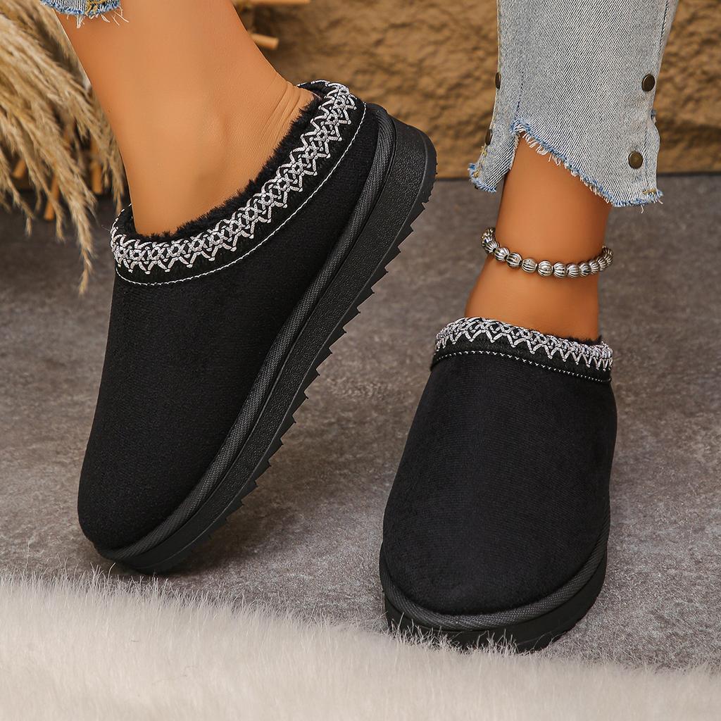Women Warm Suede Snow Boots Autumn/Winter Fashion Slip on Platform Boats Close Toe Half Slipper Female Cotton Shoes