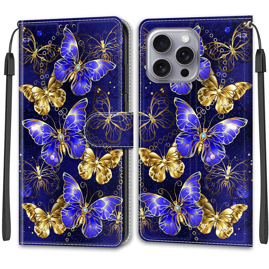 Luxury Painted Leather Case Wallet Book Style Protective Cover for Apple iPhone 16 15 14 13 12 11 Pro Max 16Pro 15Pro XR XS Max 7Plus 8Plus SE4