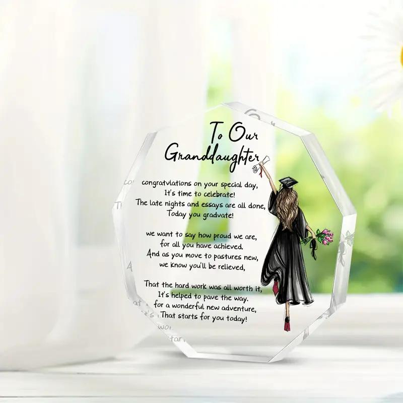 Graduation Plaque for Granddaughter, Inspirational Graduate Desktop Ornament, Sentimental Gift with Encouraging Words and Floral Design, Nurseries, H