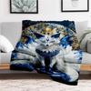 Blue and White Porcelain Fox Statue Decorative FigurineBlanket Flannel Throw Blanket for Sofa, Bed, Travel, Camping, Office, Couch, Chair, A