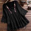 Plus Size Women Loose Shirt Half Sleeve with Lace Flower Embroidery