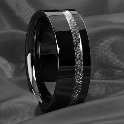 Anillo de Moda de Acero Inoxidable Negro de 8 mm Para Hombre Color Cobre Vintage Incrustado Meteoritos Anillo de Promesa Alianza de Boda para Hombre Joyería Regalo