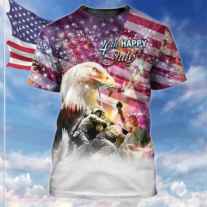 USA Flag Graphic T-Shirt Men Women Independence Day 3D Printed T Shirts Eagle American Flag Men's T-Shirts Summer Tops Tees