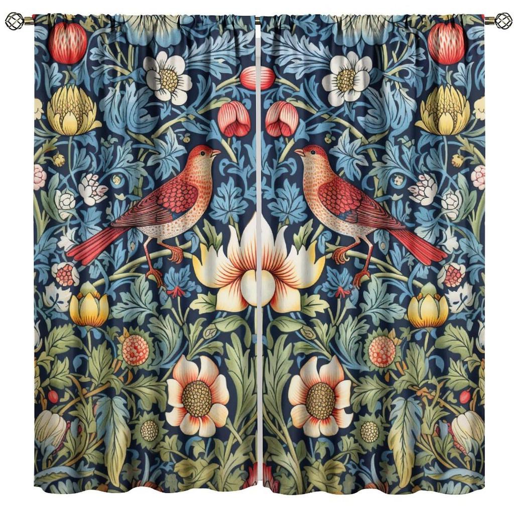 Tenda Retro Finestre William Morris con Motivo Botanico, Tenda Oscurante William Morris Arte Floreale 2 Pannelli