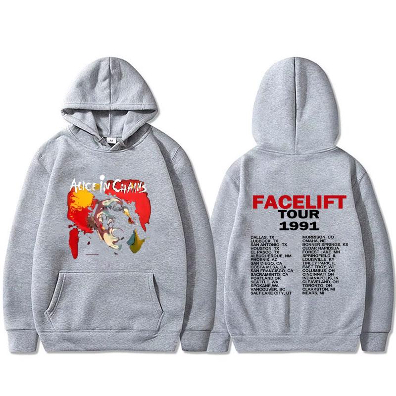 Felpa con cappuccio Alice in Chains Face Lift Tour 1991 Moda Rock Band Uomo Donna Casual Oversize Pullover Unisex Felpa Cotone Cappuccio