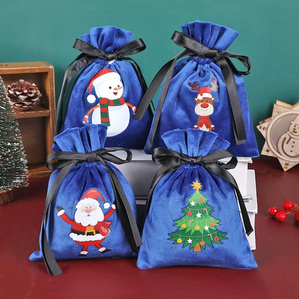 4PCS Portable Packing Bags Drawstring Bags Merry Christmas Xmas Decoration Christmas Candy Bag Candy Storage Bags Party Supplies