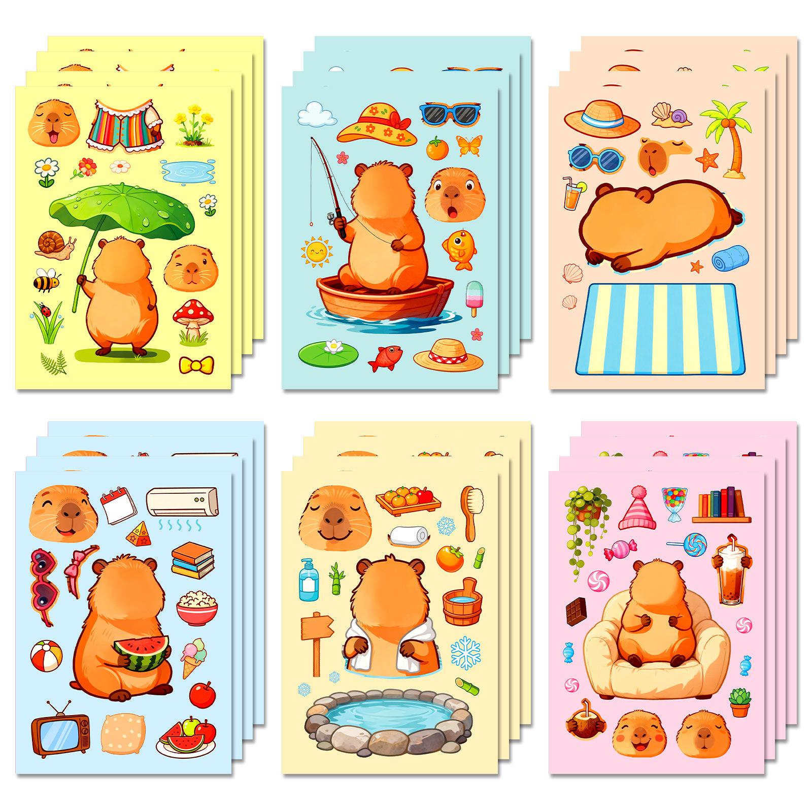 

6 Sheets/Pack Cartoon Capybara Life Puzzle Face Change Sticker Multi-Scene Cute Elements Hand Account Diy Decorative Collage
