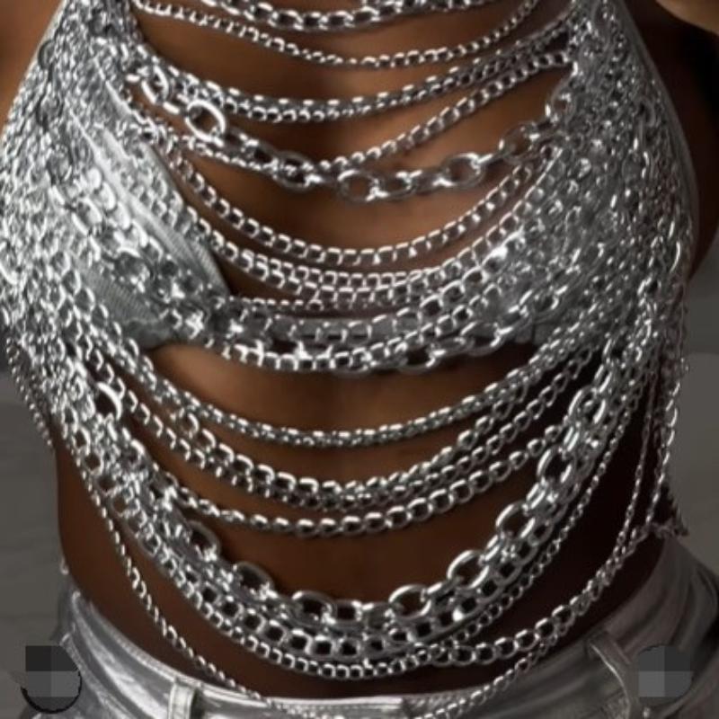 Vest, Fashion Punk, Chest Accessories, Thick Chain, Halter Top, Tank Top, Body Chain, Chest Chain