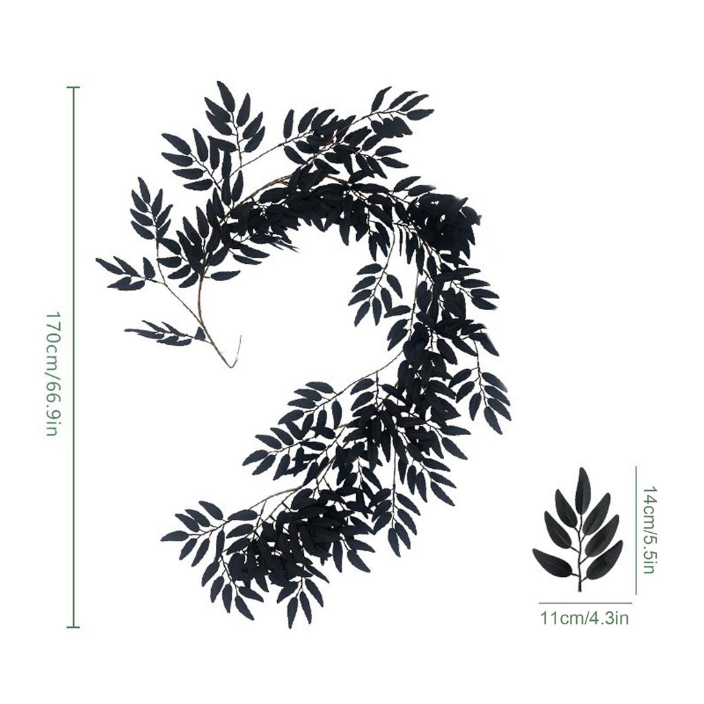 Black Willow Leaf Vine 2pcs Artificial Willow  Leaves Wedding Wall Hanging Green Plants Arch Wrapping Simulated Rattan 170cm