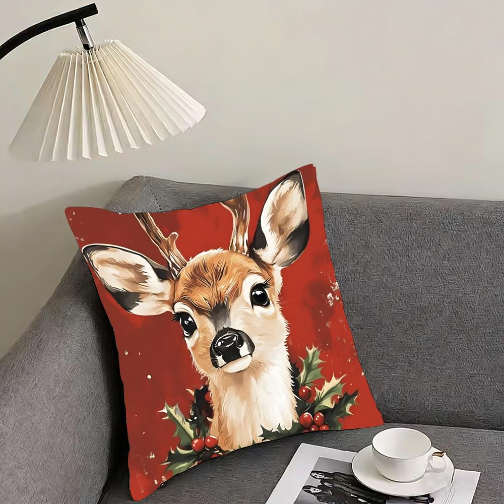 Reindeer Christmas Cute Cushion Cover Pillowcase Ultra Soft Skin Friendly Fabric Cloud Like Comfort  Concealed Zipper
